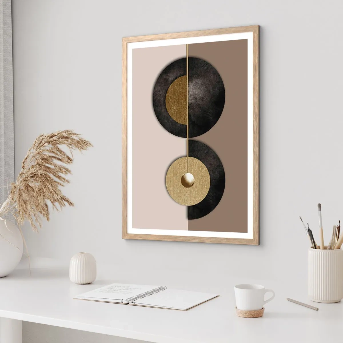 Poster în ramă de stejar deschis - Variații în jurul unui cerc - 70x100 cm