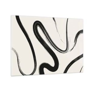Tablou pe sticlă - Linii negre dinamice pe un fundal deschis într-un stil abstract. - 70x50cm - Capriciu în alb și negru - Decorațiune modernă pentru perete pentru living și dormitor ARTTOR