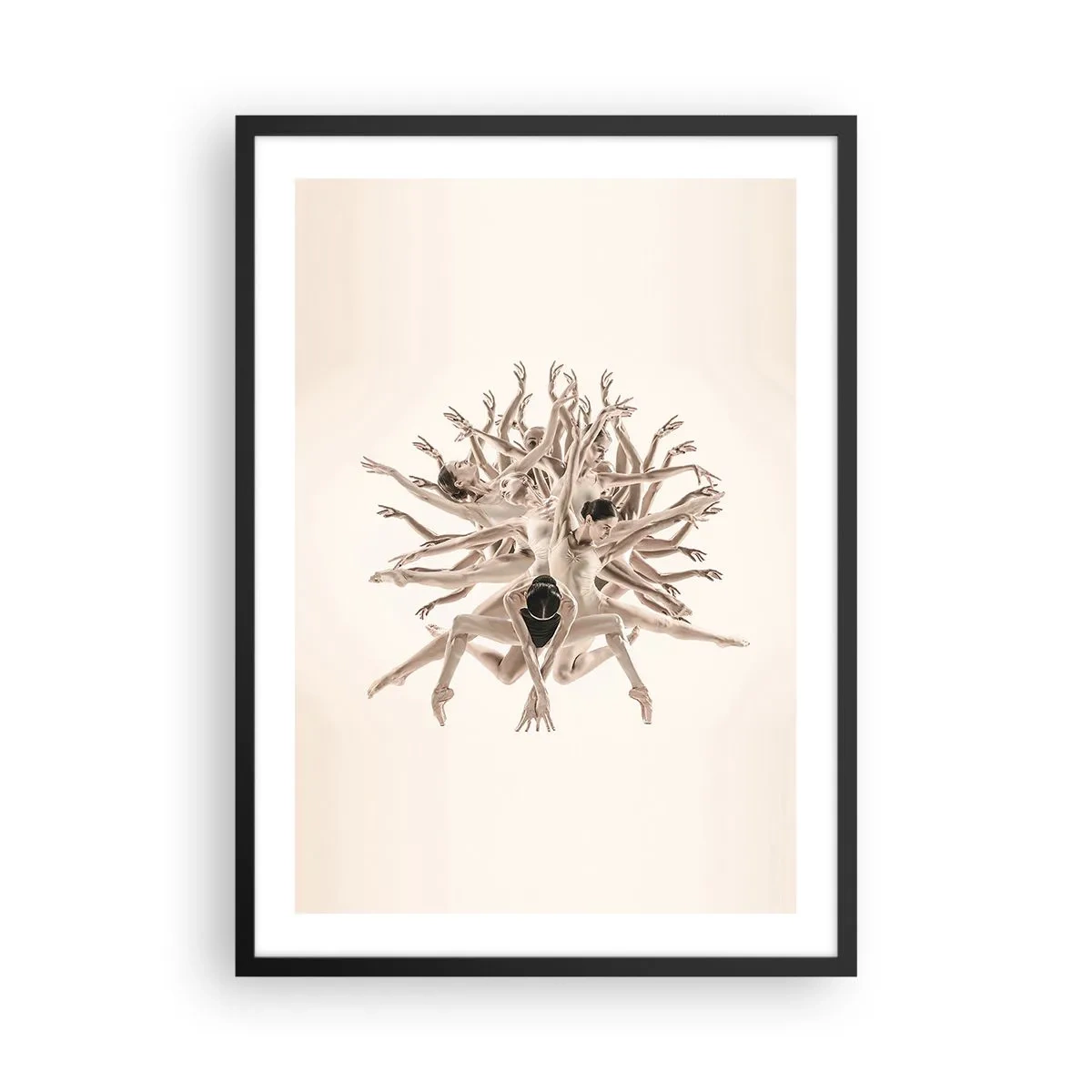 Poster în ramă neagră - O compoziție artistică a unei dansatoare în culori delicate de bej. - 50x70cm - Înflorirea în dans - Decorațiune modernă pentru perete pentru living și dormitor ARTTOR