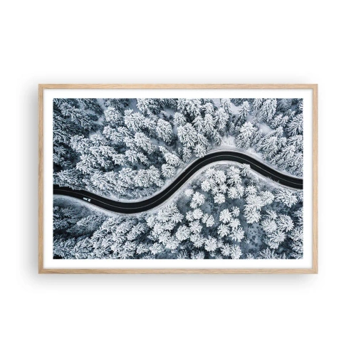 Poster în ramă de stejar deschis - Prin pădurea de iarnă - 91x61 cm