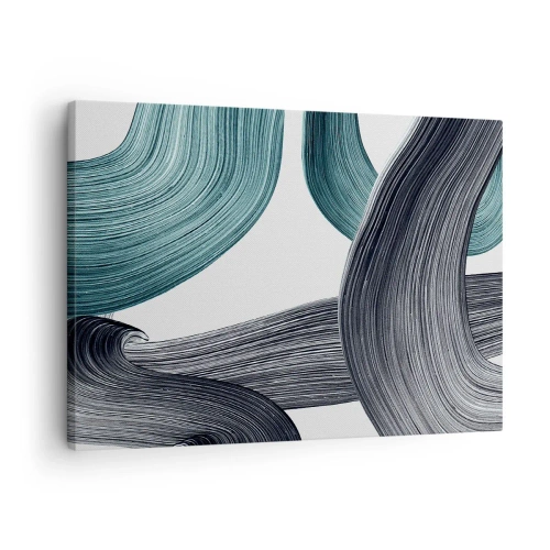 Tablou pe pânză Canvas - Linii abstracte fluide în nuanțe de verde și gri - 70x50cm - Trasee de smarald și negru - Decorațiune modernă pentru perete pentru living și dormitor ARTTOR