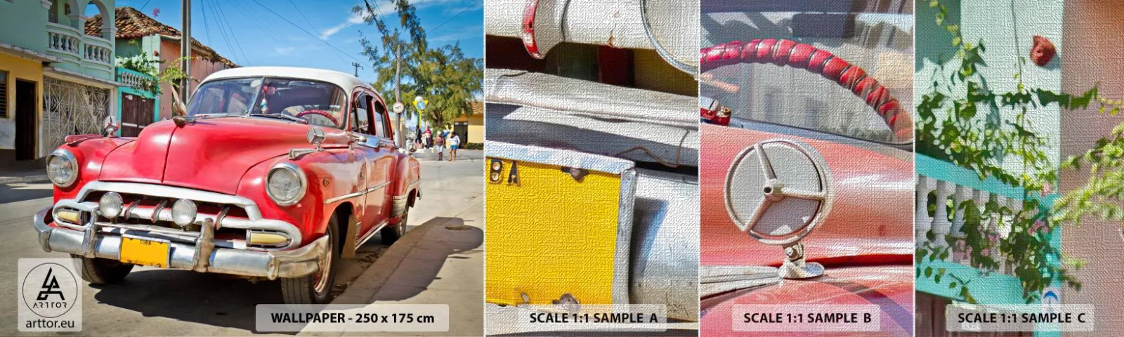 Mostră tapet Premium Canvas - Doar în Cuba - Automobile, Mașină de epocă, Arhitectură - 100x30 cm