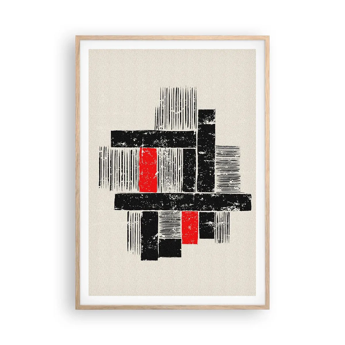 Poster în ramă de stejar deschis - Roșu și negru - 70x100 cm