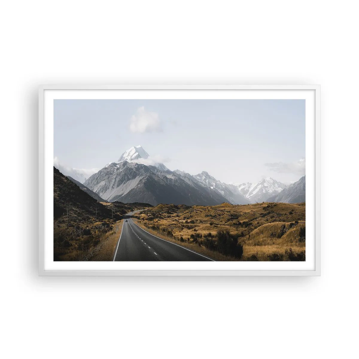 Poster în ramă albă - Drumul spre inima munților - 91x61 cm