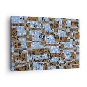 Tablou pe pânză Canvas - O compoziție abstractă de dreptunghiuri în nuanțe de maro și albastru. - 70x50cm - Decupaj aparte - Decorațiune modernă pentru perete pentru living și dormitor ARTTOR