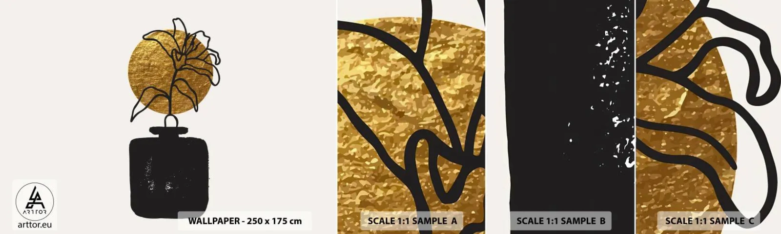 Mostră tapet autocolant Deluxe Sticker - Cât cântărește aurul? - Vază, Flori, Minimalism - 100x30 cm