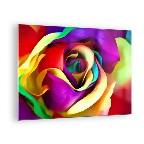 Tablou pe sticlă - Un trandafir colorat în culorile curcubeului - 70x50cm - Acest lucru este imposibil - Decorațiune modernă pentru perete pentru living și dormitor ARTTOR