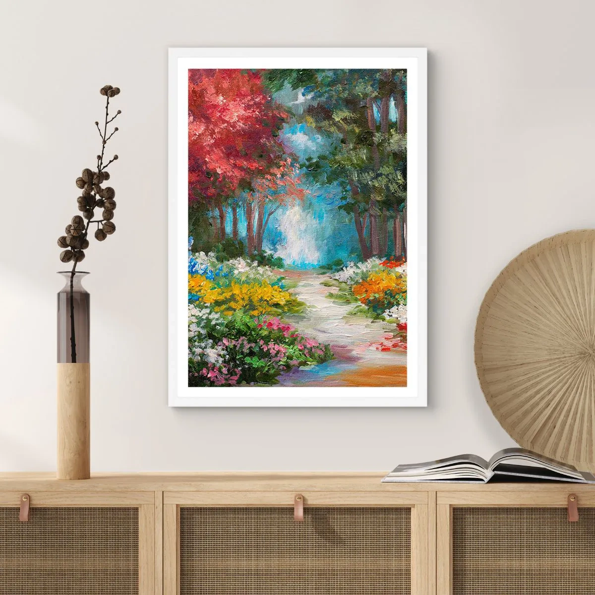 Poster în ramă albă - Grădină de pădure, pădure de flori - 30x40 cm