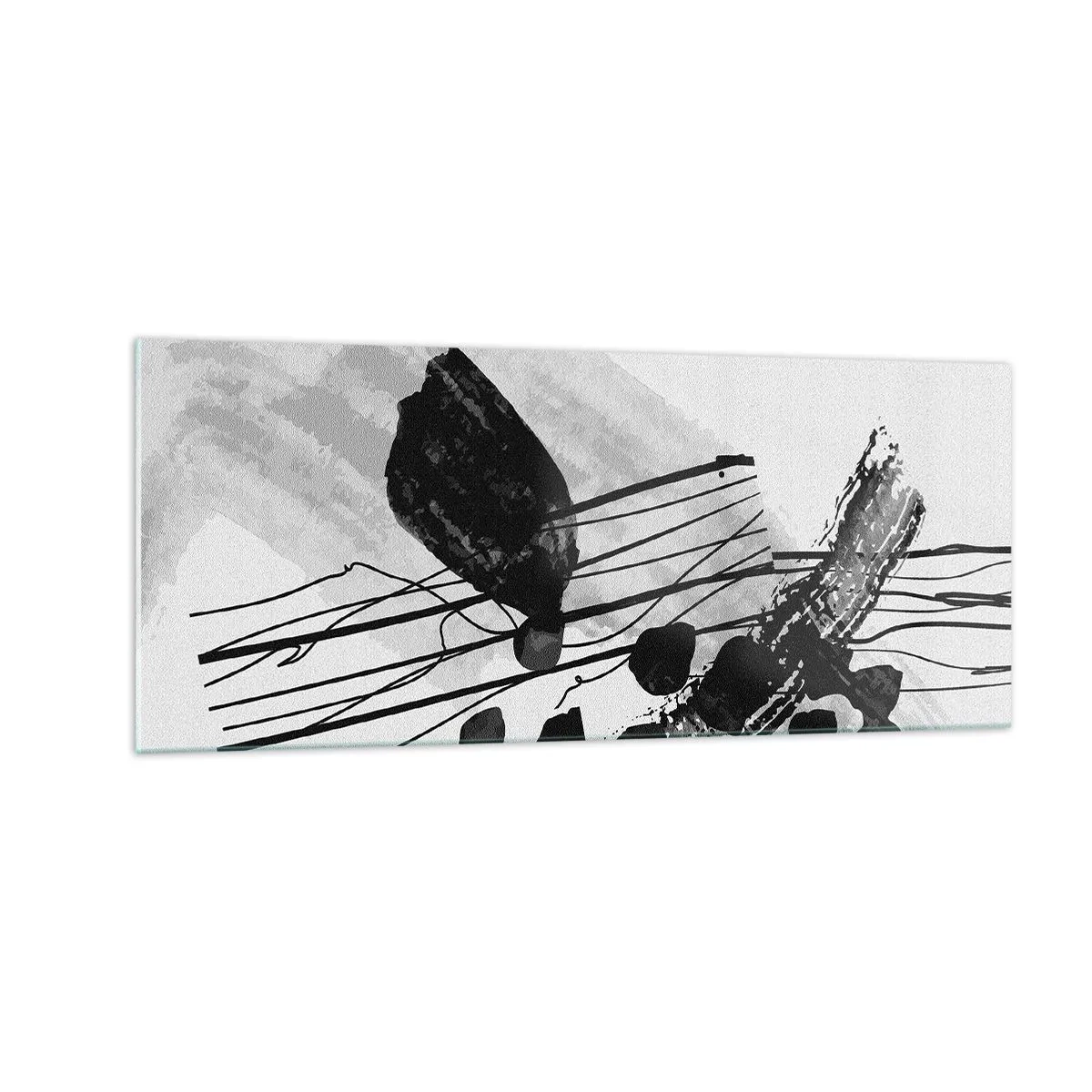 Tablou pe sticlă - Abstracție organică în negru și alb - 100x40 cm