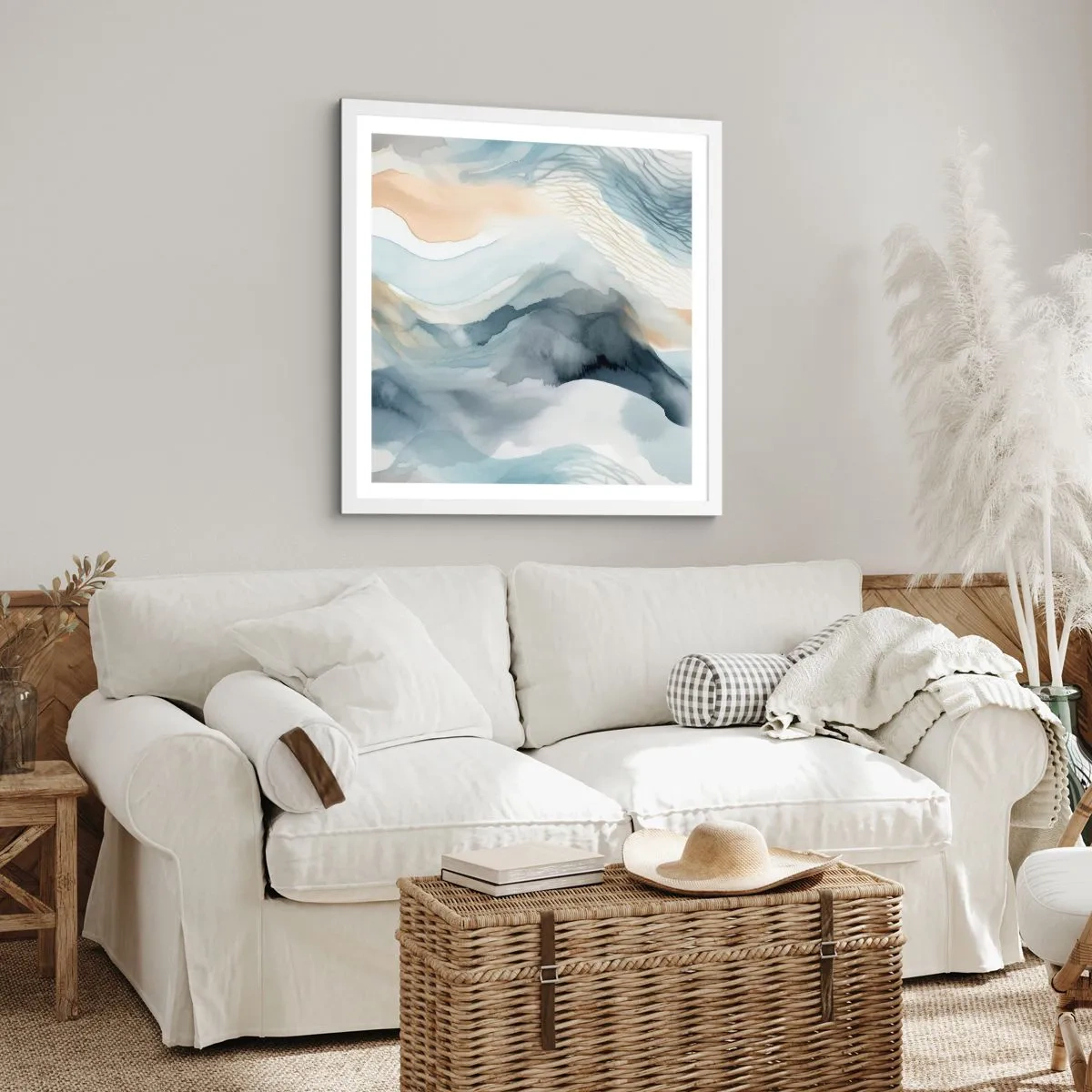 Poster în ramă albă - Abstracție de zăpadă și ceață - 30x30 cm