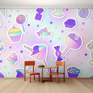 Tapet Standard Eco - Dulciuri și deserturi colorate în stil pastel - 100x70cm - Să ai o zi de naștere în fiecare zi - Decorațiune modernă pentru perete pentru living și dormitor ARTTOR