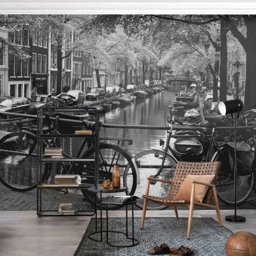 Tapet Autoadeziv Deluxe Sticker - O perspectivă foarte olandeză - Amsterdam, Bicicleta, Arhitectură - 100x70 cm