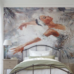Tapet Standard Eco - O balerină într-o rochie albă într-o poză expresivă - 100x70cm - Moale și ușoară ca tulul - Decorațiune modernă pentru perete pentru living și dormitor ARTTOR