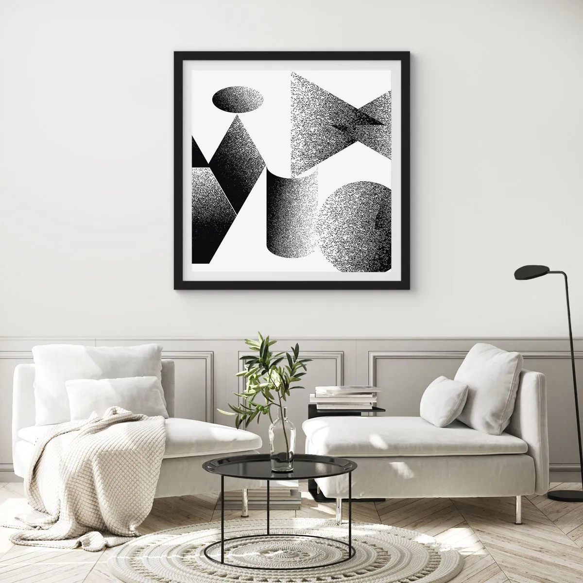 Poster în ramă neagră - Unghiuri și ovale - 30x30 cm