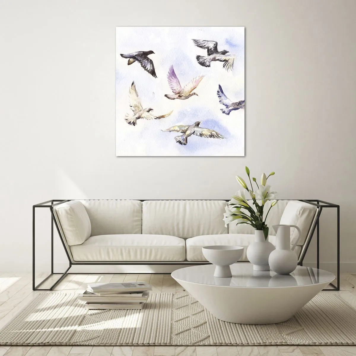 Tablou pe sticlă - Libertatea în gri și albastru - 40x40 cm