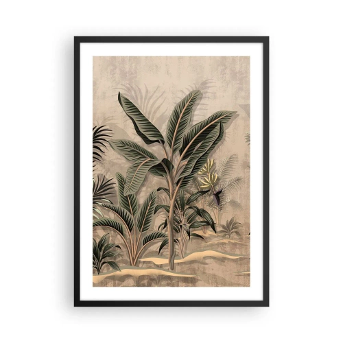 Poster în ramă neagră - Vegetație exotică pe un fundal bej - 50x70cm - Gravură în stil colonial - Decorațiune modernă pentru perete pentru living și dormitor ARTTOR