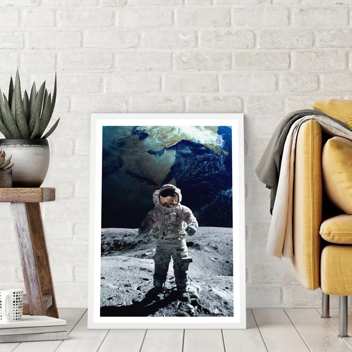 Poster în ramă albă - Salutări de pe Lună - 40x50 cm