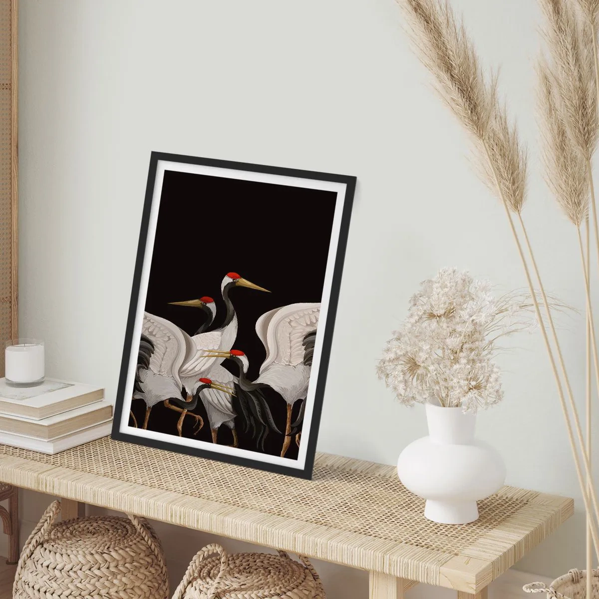 Poster în ramă neagră - Macarale elegante pe un fundal întunecat în stil oriental - 50x70cm - Problemele importante ale păsărilor - Decorațiune modernă pentru perete pentru living și dormitor ARTTOR