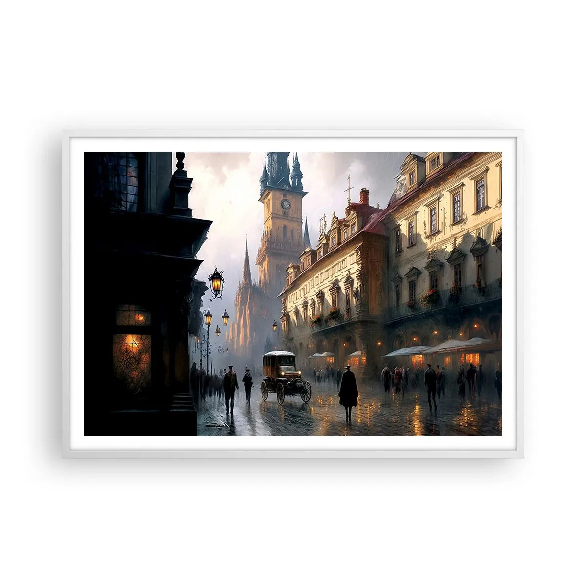 Poster în ramă albă - Magia unei seri la Praga - 100x70 cm