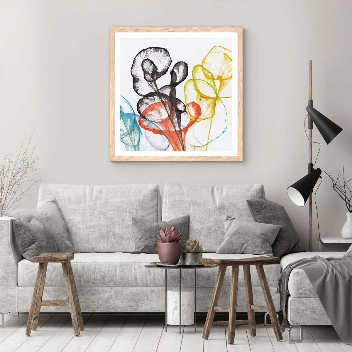 Poster în ramă de stejar deschis - Flori cu suflete - 60x60 cm