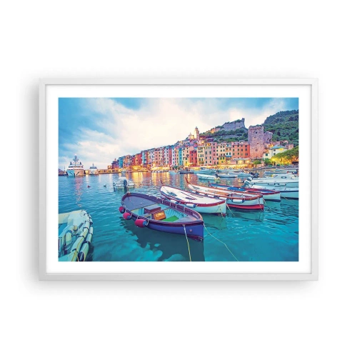 Poster în ramă albă - O seară plină de culoare în port - 70x50 cm