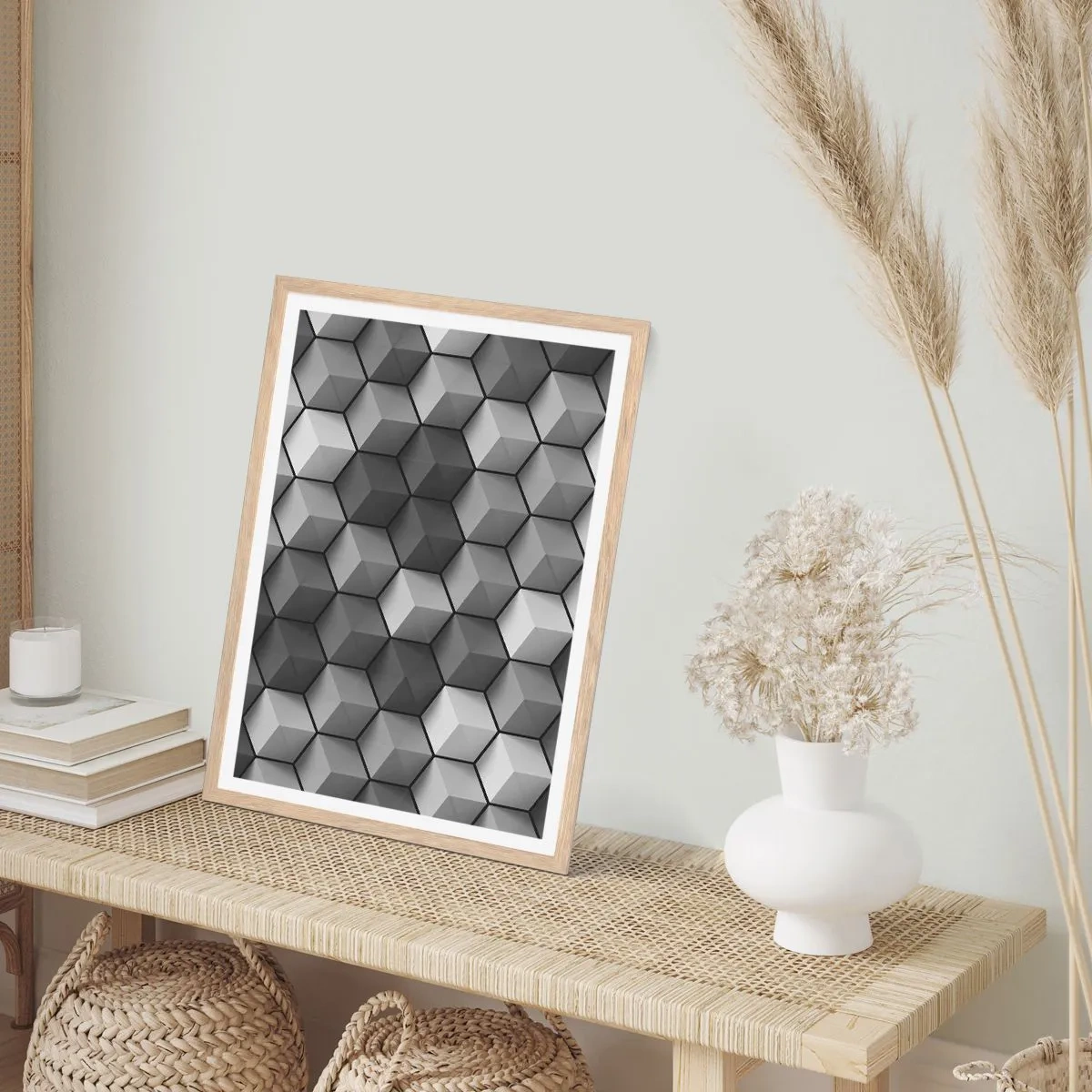 Poster în ramă de stejar deschis - Puzzle cubist - 30x40 cm