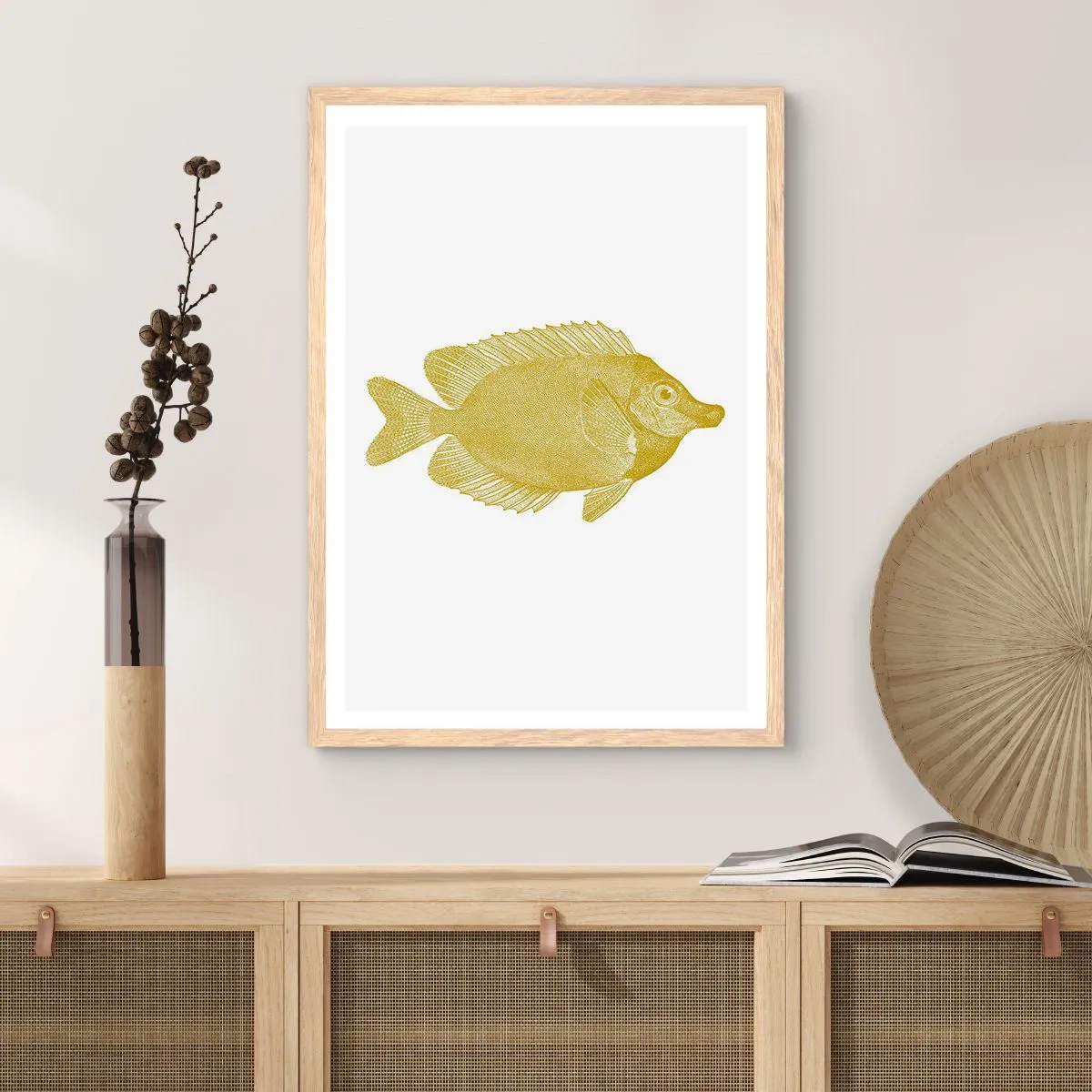 Poster în ramă de stejar deschis - Pește și atât - 70x100 cm