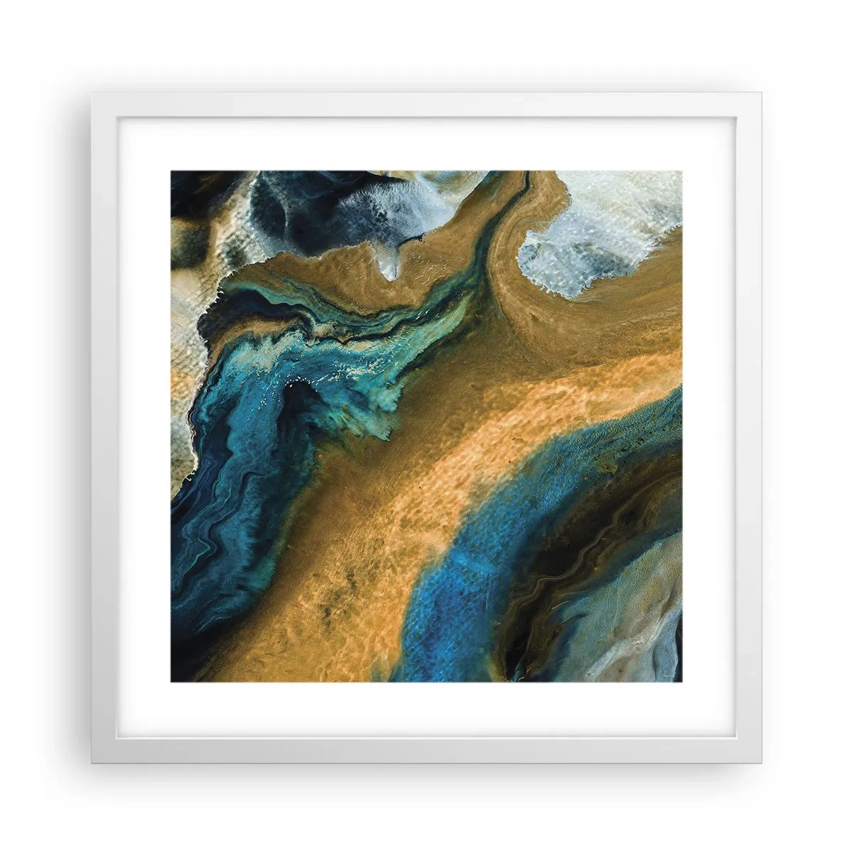 Poster în ramă albă - Albastru - galben - influență reciprocă - 40x40 cm