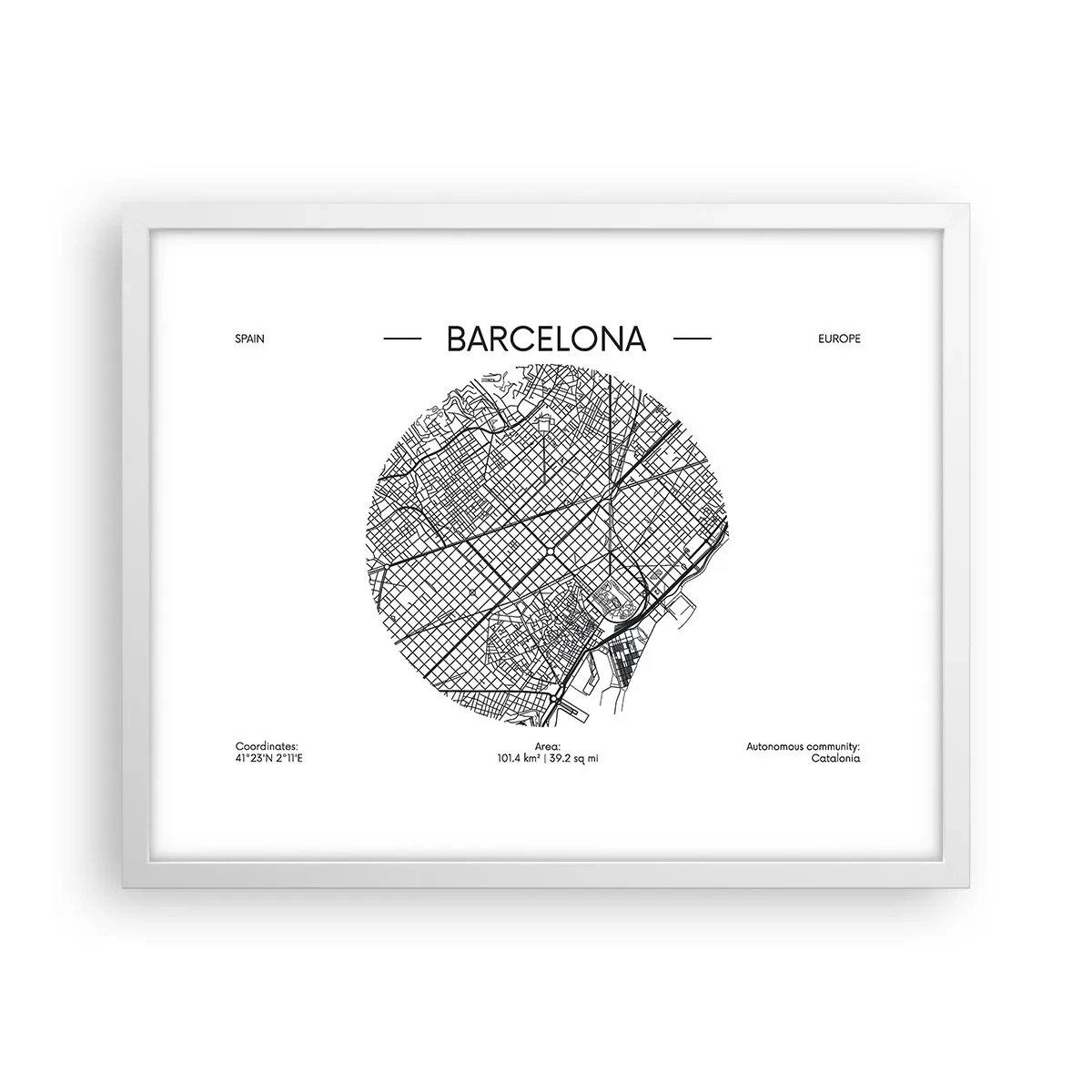 Poster în ramă albă - Anatomia Barcelonei - 50x40 cm