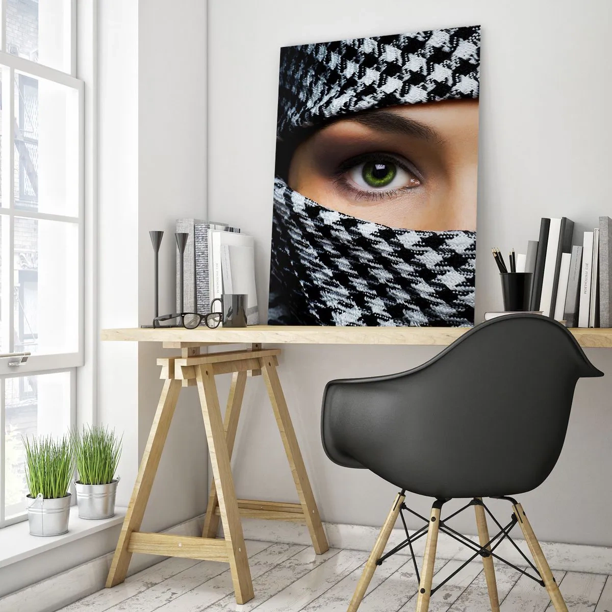 Tablou pe sticlă - Un portret al unei frumuseți cu ochii verzi - 50x70 cm