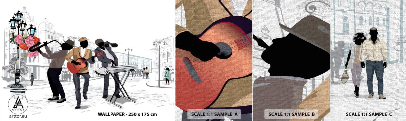 Mostră tapet Premium Canvas - Muzică străzii - Muzică, Chitară, Grup - 100x30 cm