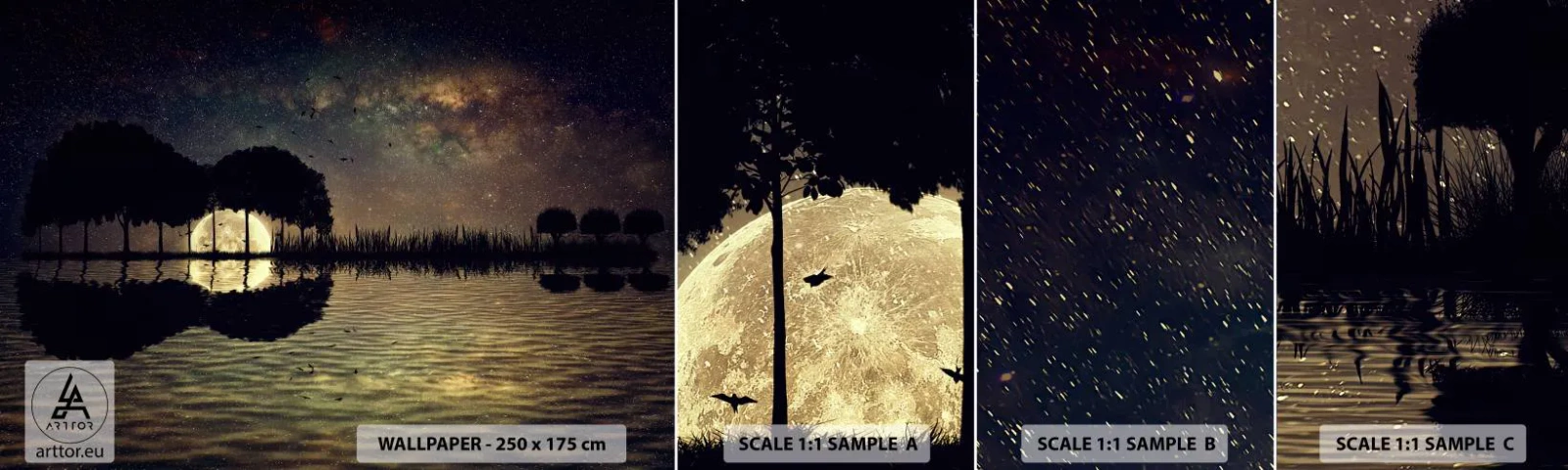 Mostră tapet autocolant Deluxe Sticker - O noapte la capătul lumii - Peisaj, Lac, Luna - 100x30 cm