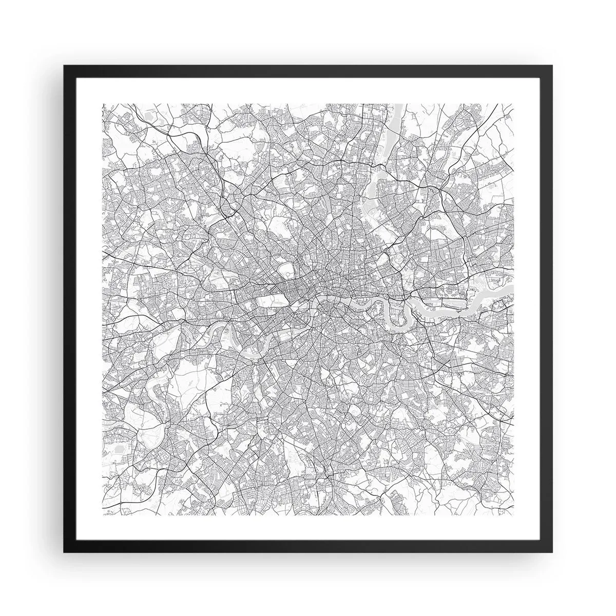 Poster în ramă neagră - Harta labirintului din Londra - 60x60 cm