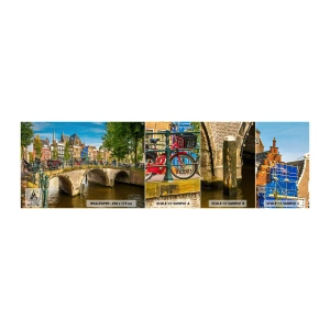Mostră tapet autocolant Deluxe Sticker - Primăvara lângă canal - Oraș, Amsterdam, Arhitectură - 100x30 cm