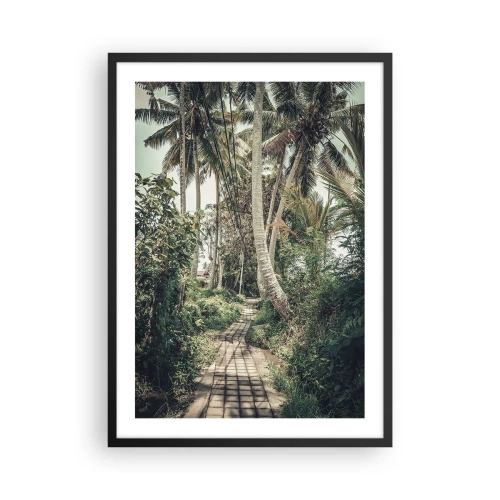Poster în ramă neagră - O cale exotică printre palmieri într-un peisaj tropical - 50x70cm - Bulevardul cu palmieri - Decorațiune modernă pentru perete pentru living și dormitor ARTTOR