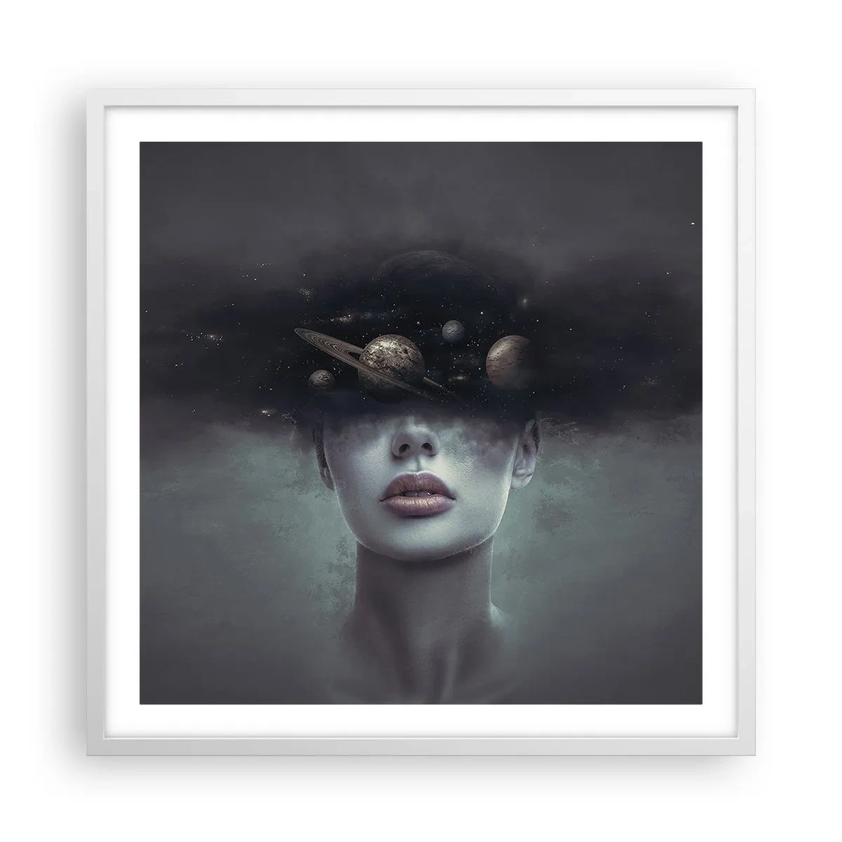 Poster în ramă albă - Și planetele o iau razna... - 60x60 cm