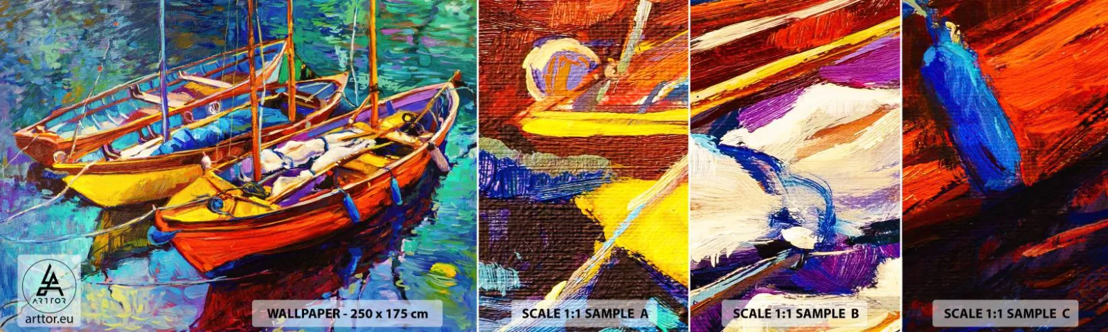 Mostră de Tapet Standard Eco - Pe o apă plină de culoare - Łódź, Barcă cu pânze, Mare - 100x30 cm