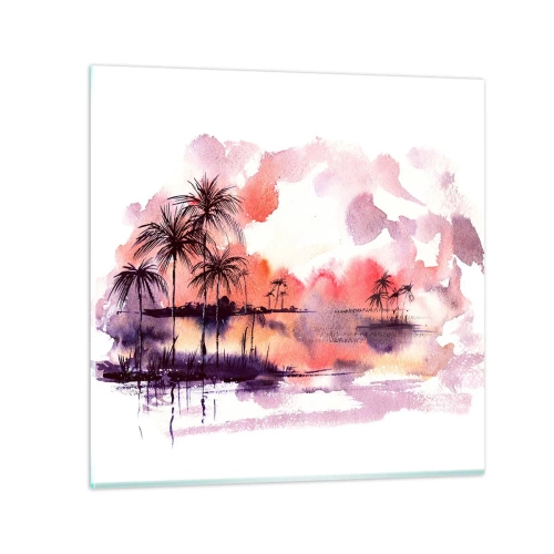 Tablou pe sticlă - Liniștea tropicelor în roșu - 60x60 cm