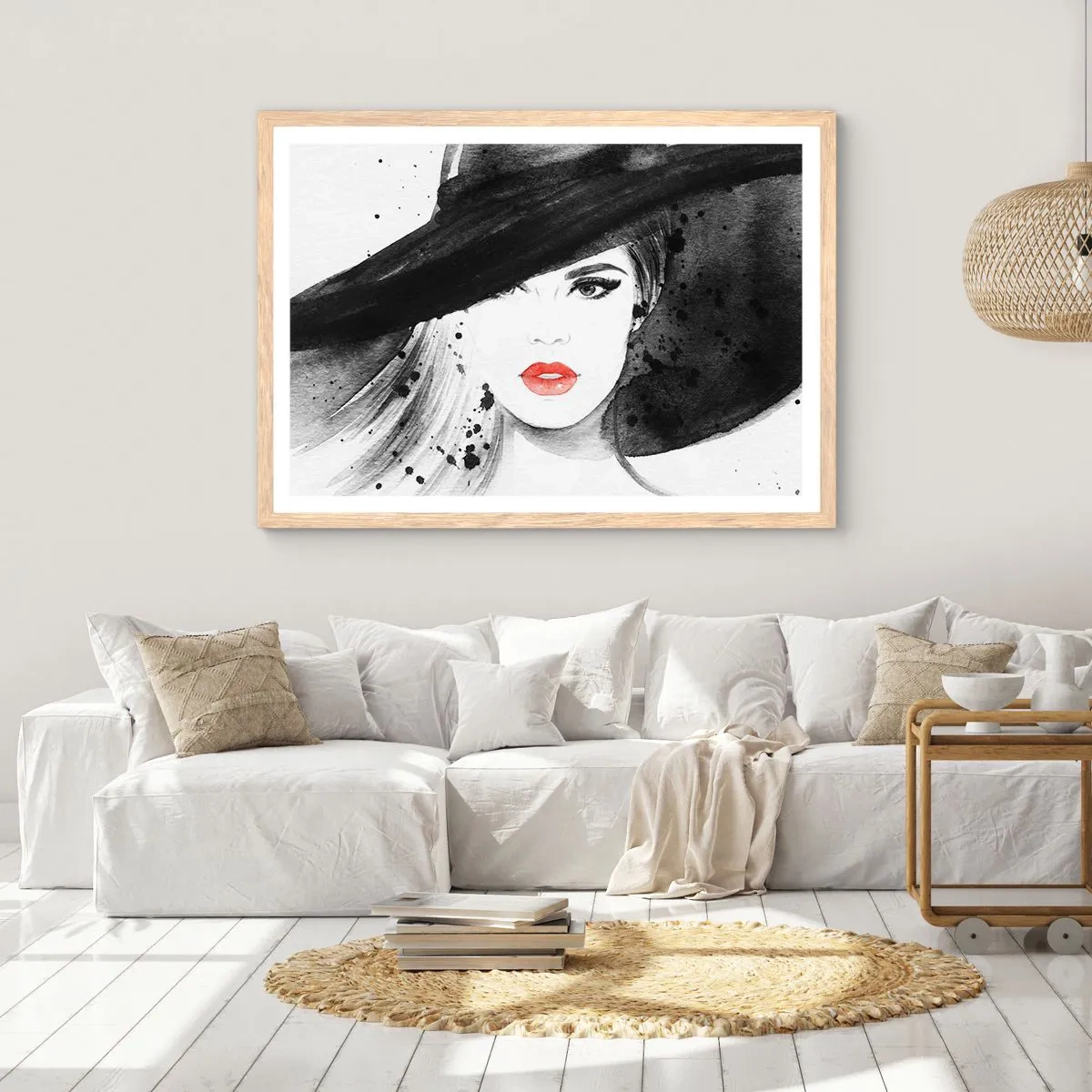 Poster în ramă de stejar deschis - Doamna în negru - 91x61 cm