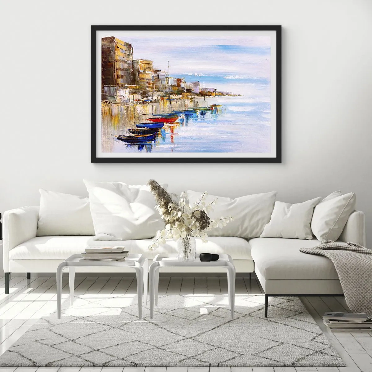 Poster în ramă neagră - Port urban multicolor - 91x61 cm