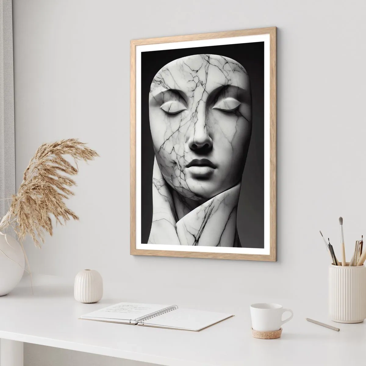 Poster în ramă de stejar deschis - Forme de marmură - 50x70 cm
