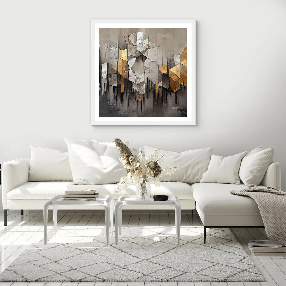 Poster în ramă albă - Compoziție de gheață și lumină - 50x50 cm