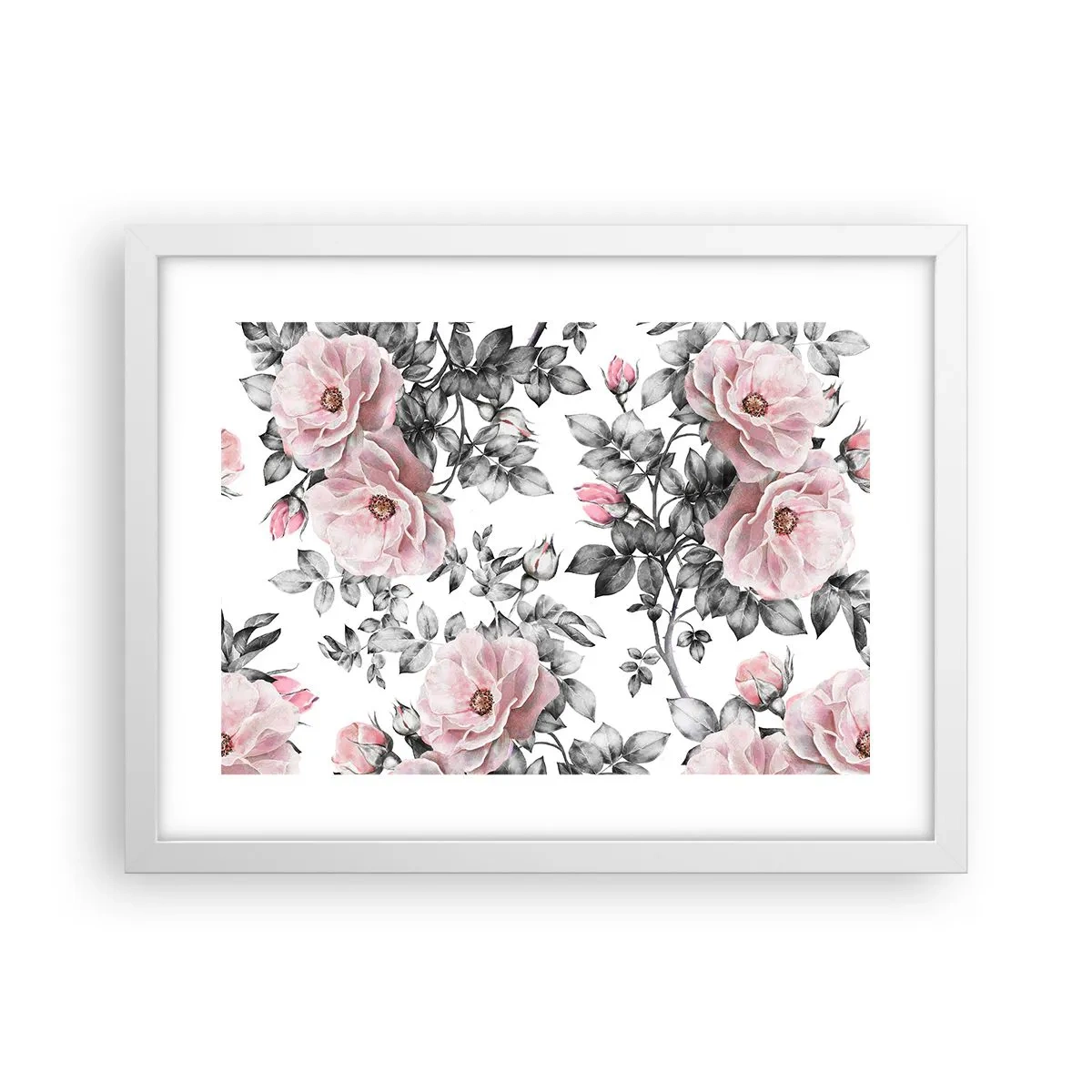 Poster în ramă albă - Pierde-te în florile de trandafir - 40x30 cm