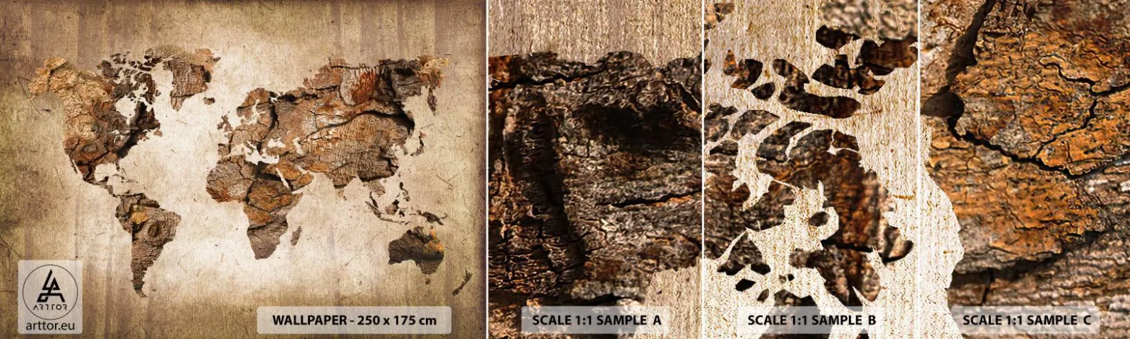 Mostră de Tapet Standard Eco - Descoperirea lumii - Harta lumii, Continente, Călătorii - 100x30 cm