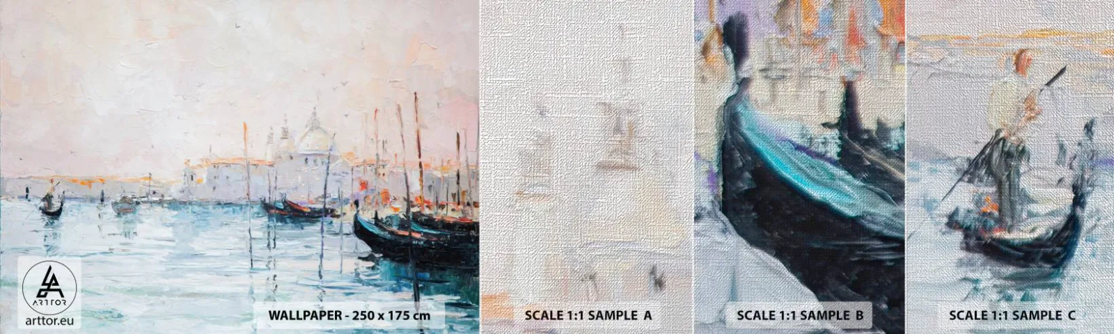 Mostră tapet Premium Canvas - În spatele apei, în spatele ceții - Bucată, Oraș, Veneția - 100x30 cm