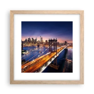 Poster în ramă de stejar deschis - Pe un pod luminos către inima orașului - 30x30 cm