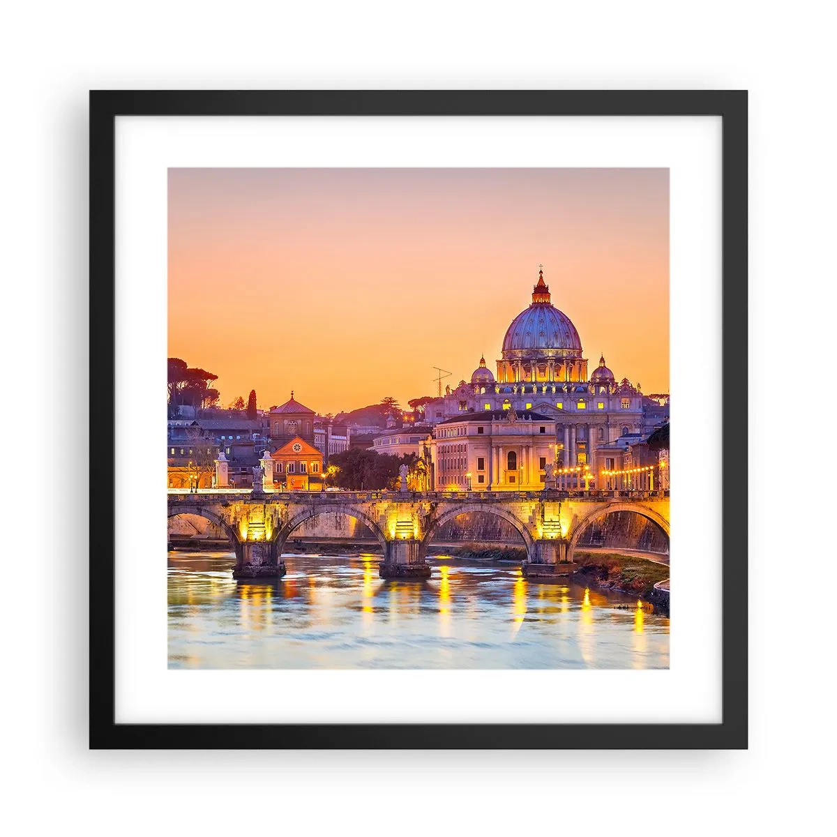 Poster în ramă neagră - Amurg deasupra Orașului Etern - 40x40 cm