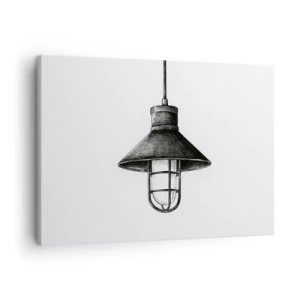 Tablou pe pânză Canvas - Desen al unei lămpi suspendate retro pe fundal alb - 70x50cm - Cu mulți ani în urmă... - Decorațiune modernă pentru perete pentru living și dormitor ARTTOR