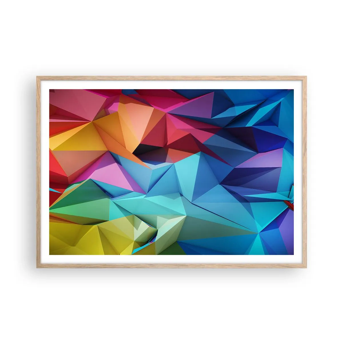 Poster în ramă de stejar deschis - Origami de curcubeu - 100x70 cm