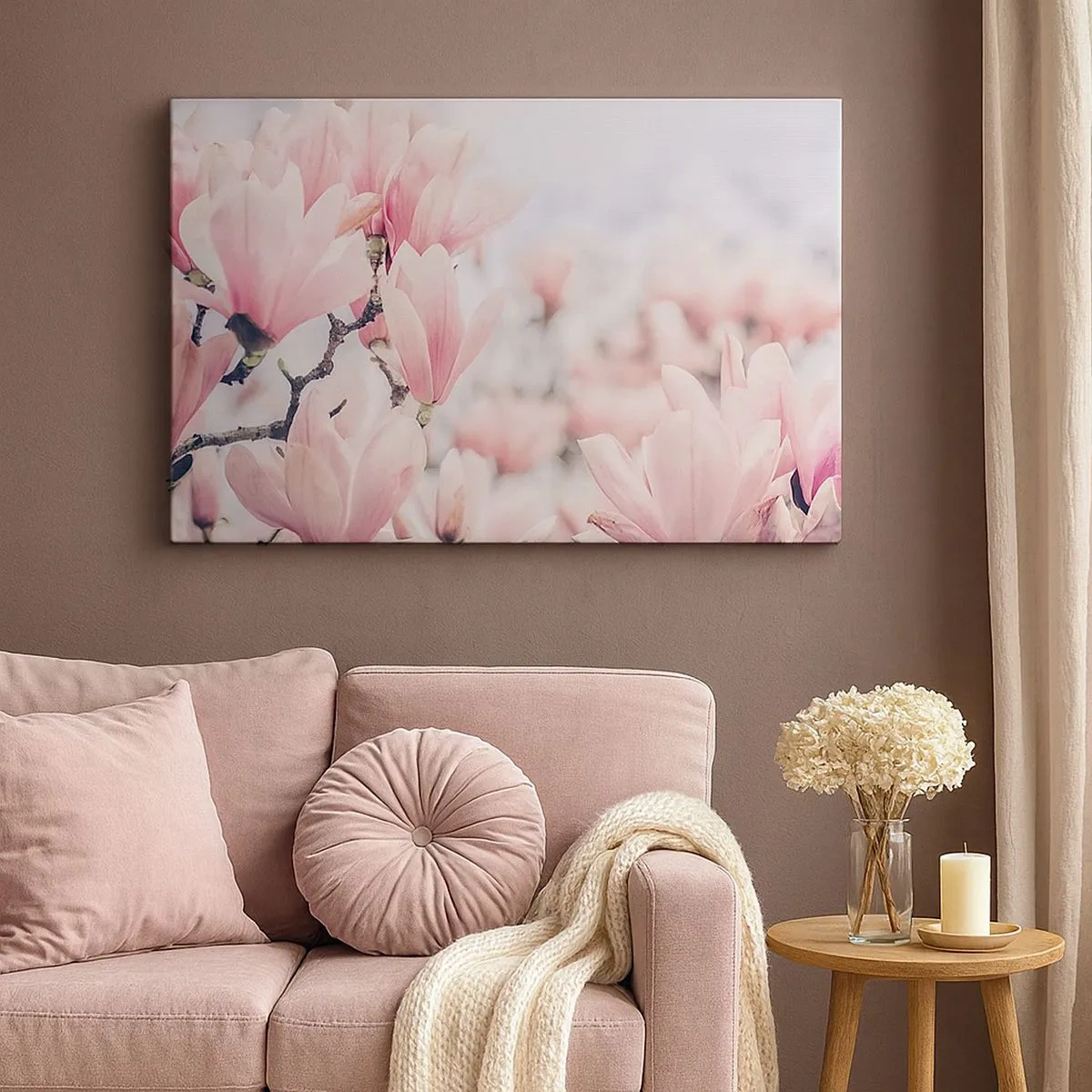 Tablou pe pânză Canvas - Flori subtile de magnolie în nuanțe delicate de roz - 70x50cm - Idealul de subtilitate - Decorațiune modernă pentru perete pentru living și dormitor ARTTOR